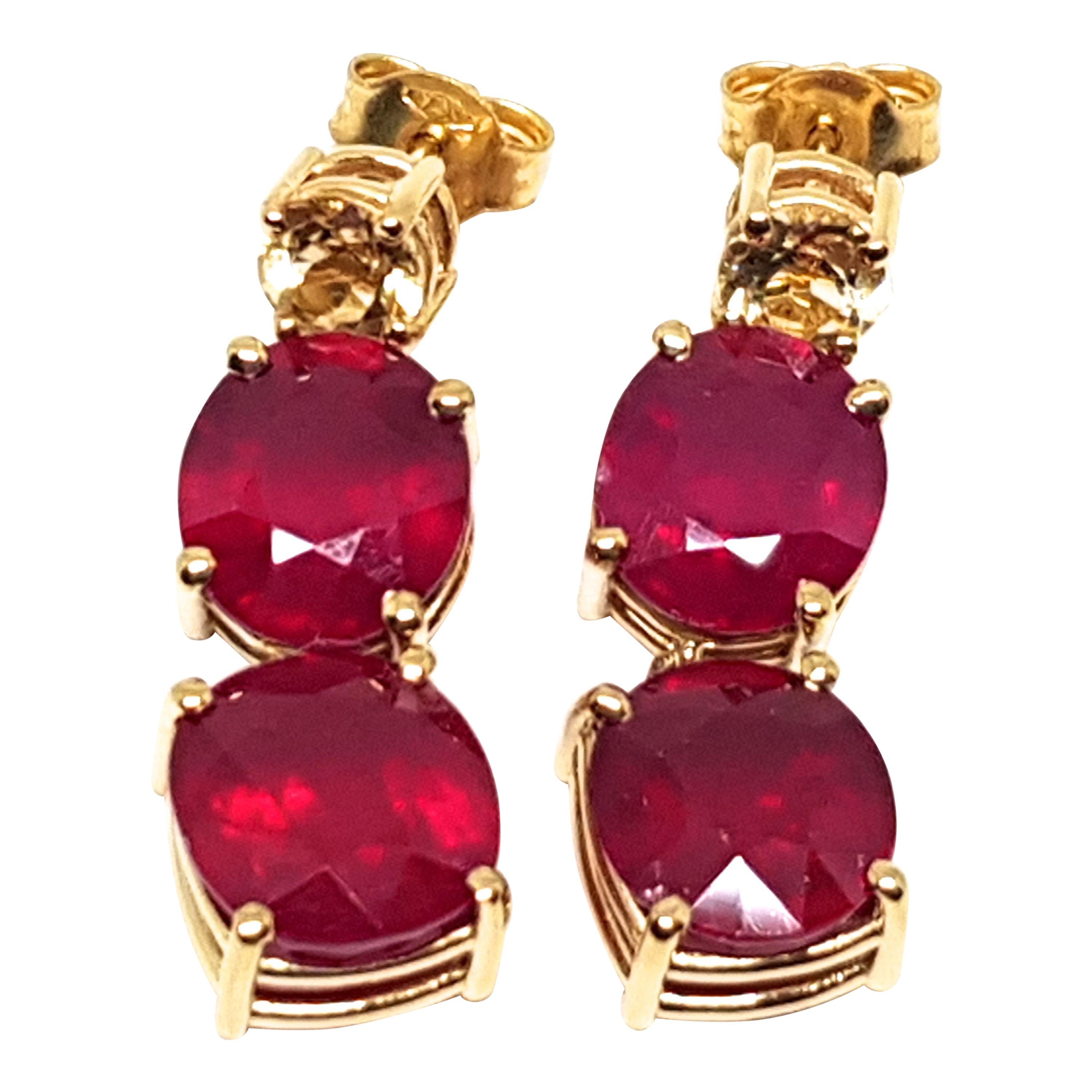 9.70 Carat Yellow Gold Ruby Topaz Earrings For Sale