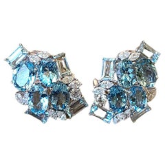 9.70 carats, natural Aquamarine & Diamonds Stud/ Lever - Back Earrings