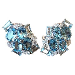 9.70 carats, natural Aquamarine 
Diamonds Stud/ Lever - Back Earrings