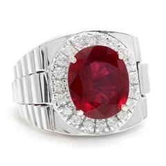 9.70 Carat Natural Diamond and Ruby 14 Karat Solid White Gold Men's Ring