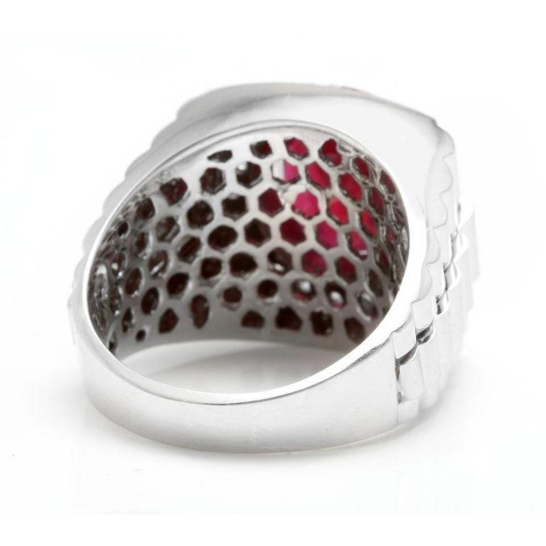 9.70 Carat Natural Diamond and Ruby 14 Karat Solid White Gold Men's Ring In New Condition For Sale In Los Angeles, CA