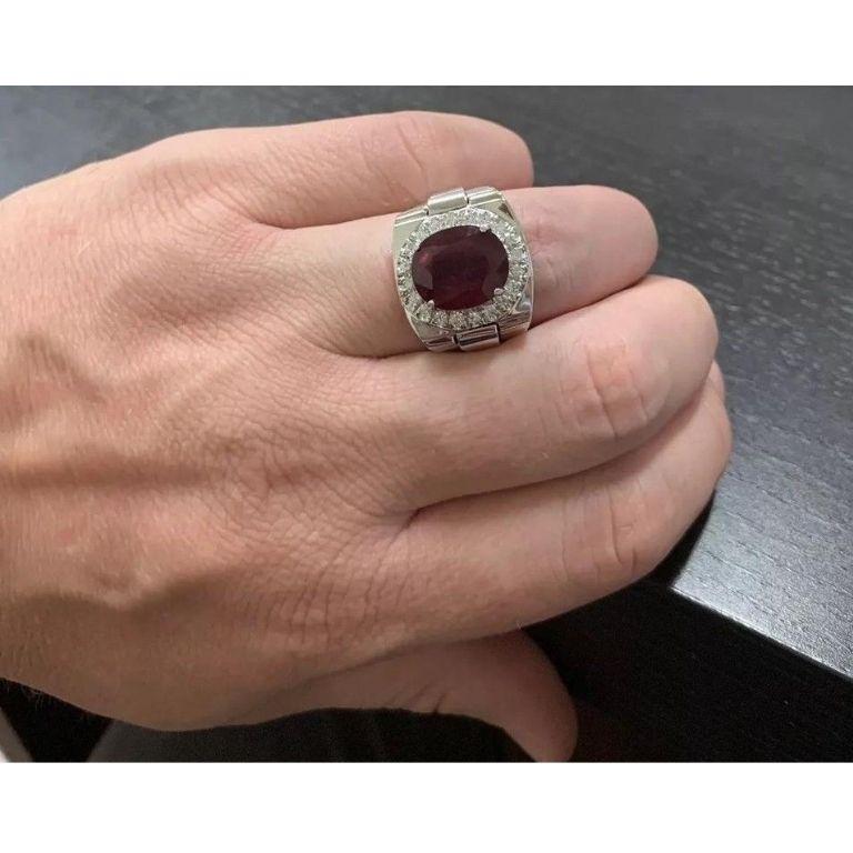 9.70 Carat Natural Diamond and Ruby 14 Karat Solid White Gold Men's Ring For Sale 3