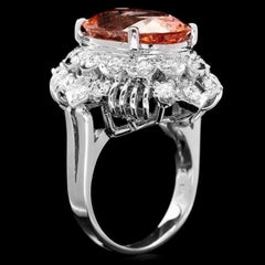 9.70 Carats Natural Morganite and Diamond 14K Solid White Gold Ring