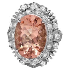 Anello in oro bianco massiccio 14K con Morganite naturale e diamanti da 9,70 carati