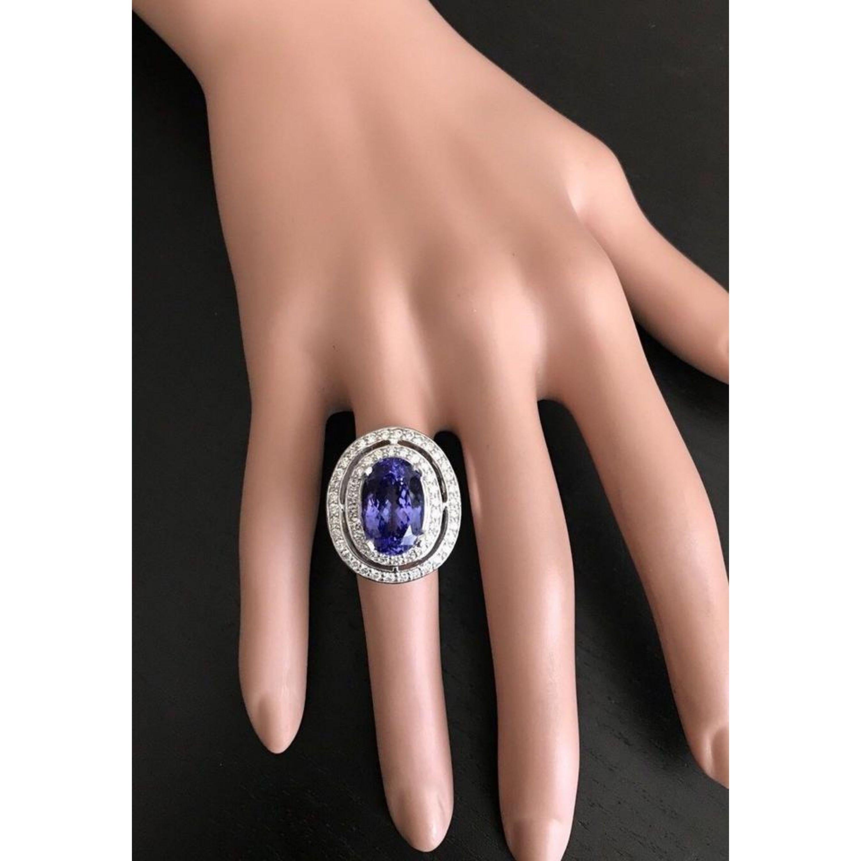 9.70 Carat Natural Very Nice Looking Tanzanite and Diamond 14K Solid White Gold For Sale 3