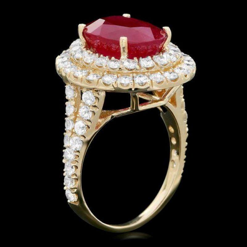 9.bague en or jaune 14K, rubis rouge impressionnant de 70 carats et diamant naturel

Le poids total du rubis rouge est de : Environ 7,40 carats

Mesures du rubis : Environ 12.00 x 9.00mm

Traitement du rubis : Remplissage des fractures

Diamants