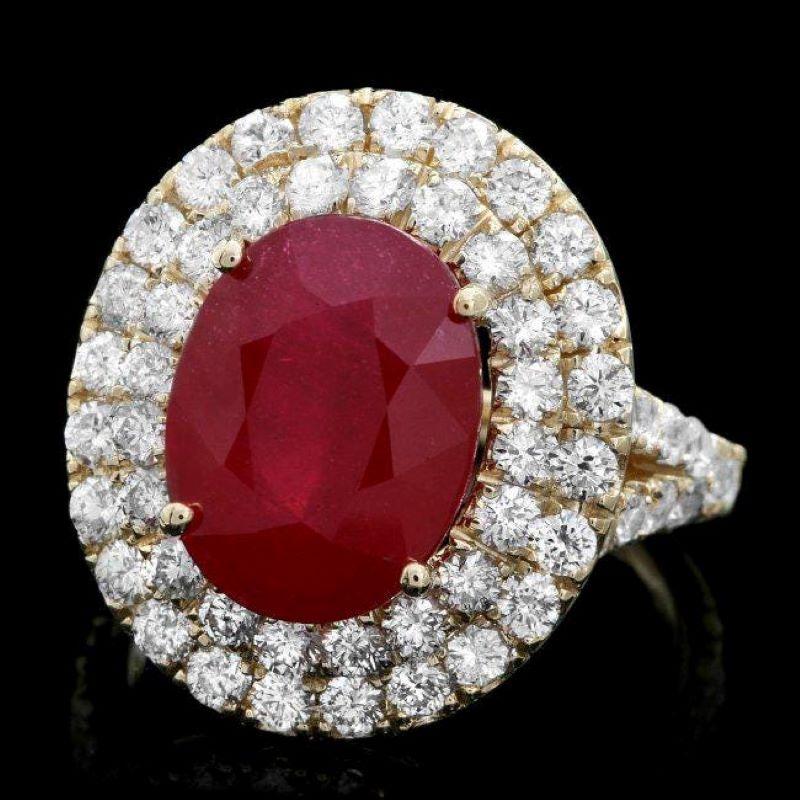 Bague en or jaune massif 14 carats avec rubis rouge de 9,70 carats et diamants naturels Neuf - En vente à Los Angeles, CA
