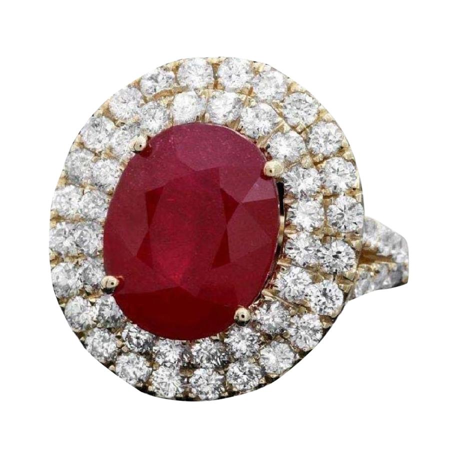 9.70 Carats Red Ruby and Natural Diamond 14k Solid Yellow Gold Ring