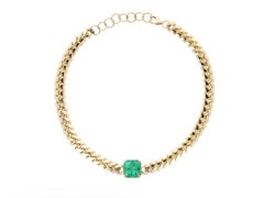 9.70ct 14K Jumbo Emerald Choker Necklace Cuban Link Emerald Choker Necklace