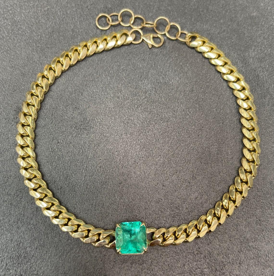 9,70 Karat 14K Jumbo Smaragd Choker Halskette Kubanische Glieder Smaragd Choker Halskette im Zustand „Neu“ im Angebot in Jupiter, FL