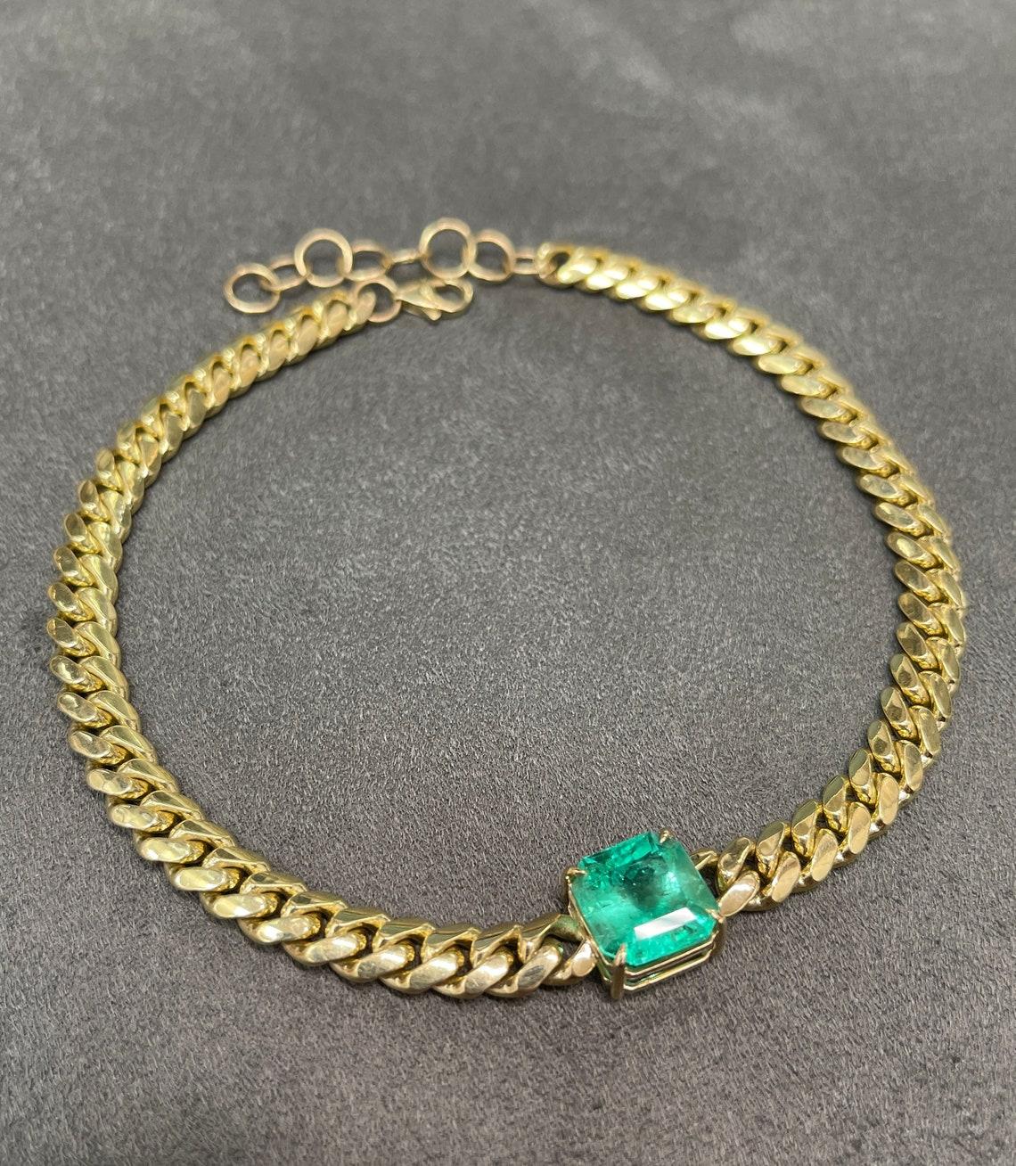 9,70 Karat 14K Jumbo Smaragd Choker Halskette Kubanische Glieder Smaragd Choker Halskette im Angebot 2