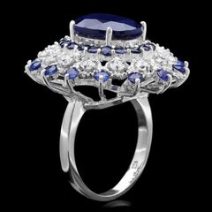 Bague en or blanc massif 14 carats avec saphir bleu naturel de 9,70 carats et diamants