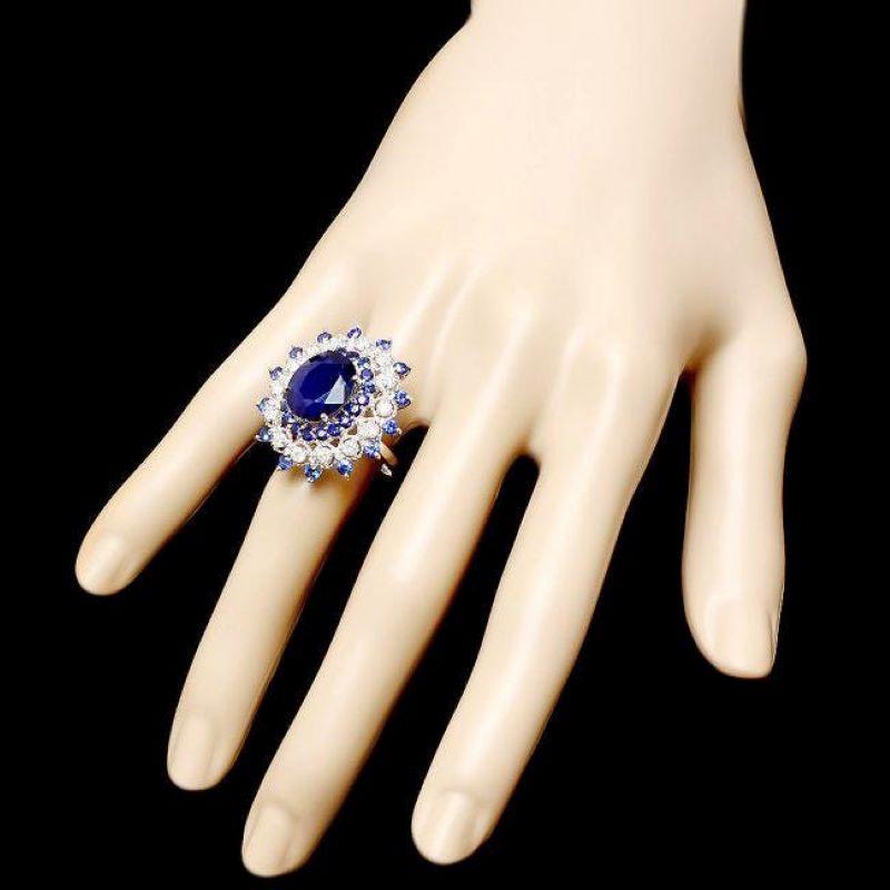 9.70ct Natural Blue Sapphire & Diamond 14k Solid White Gold Ring In New Condition For Sale In Los Angeles, CA