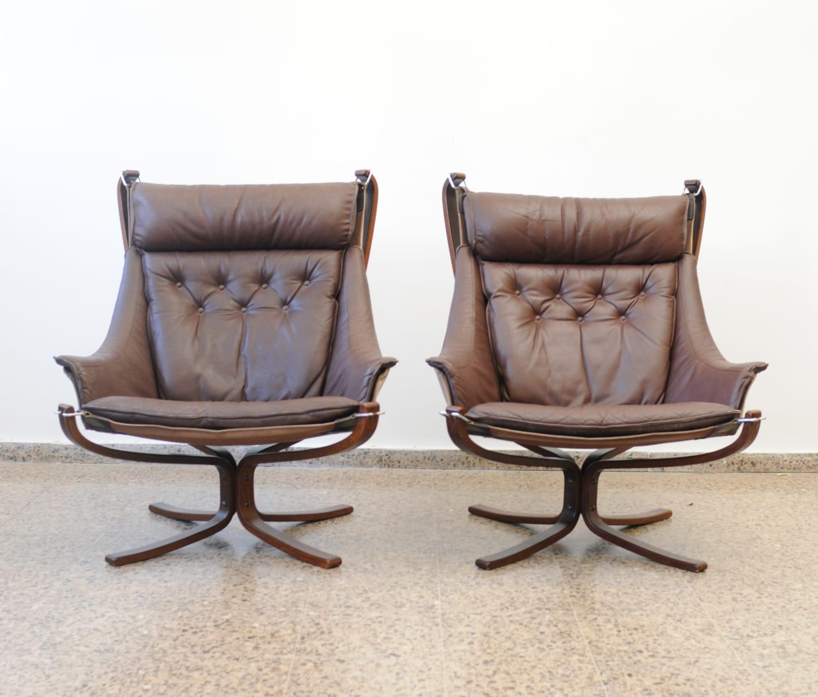 Leather !970s Falcon Lounge Chairs by Sigurd Ressell For Sale