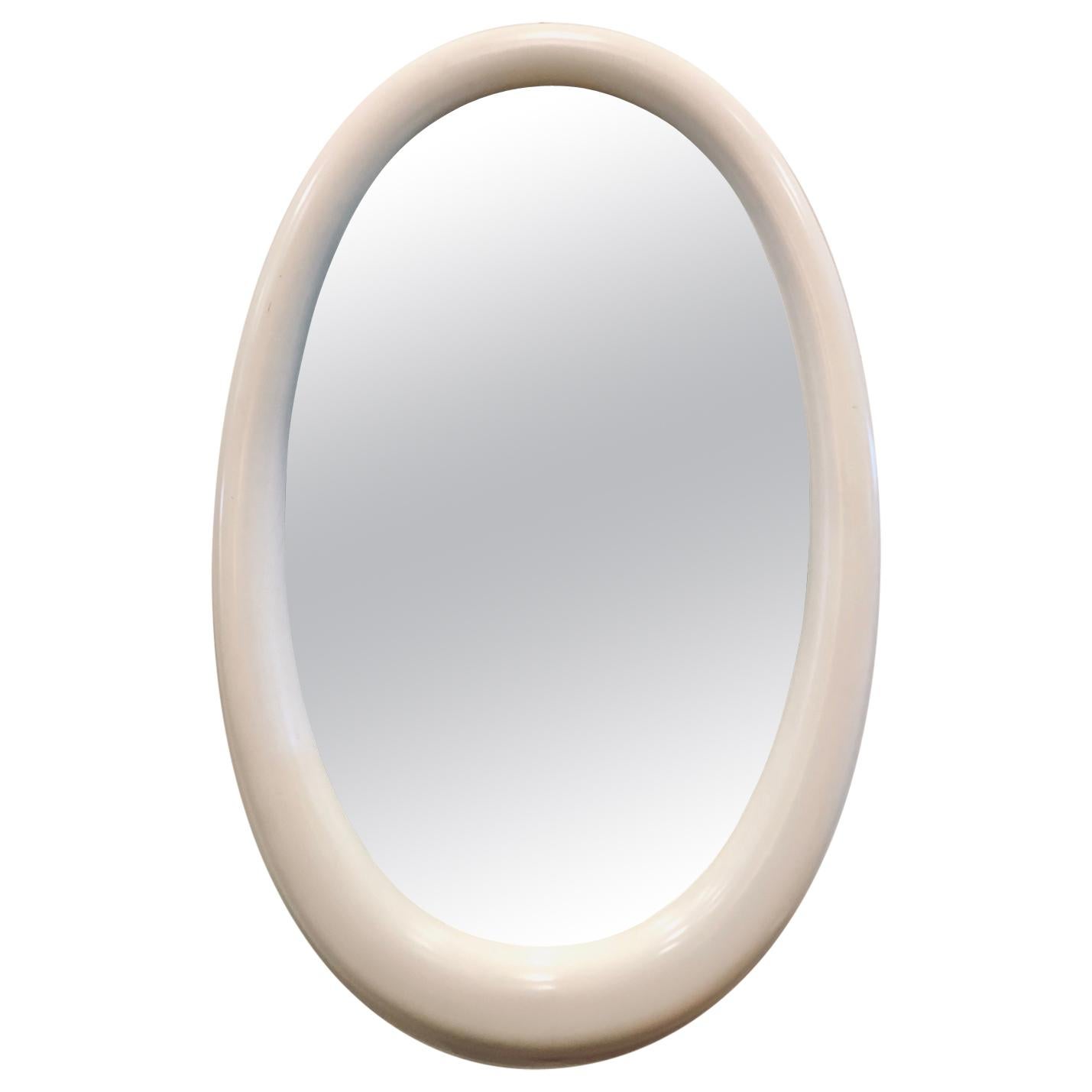 1970s Wood White Lacquer Oval Mirror