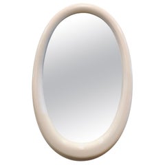 Vintage 1970s Wood White Lacquer Oval Mirror