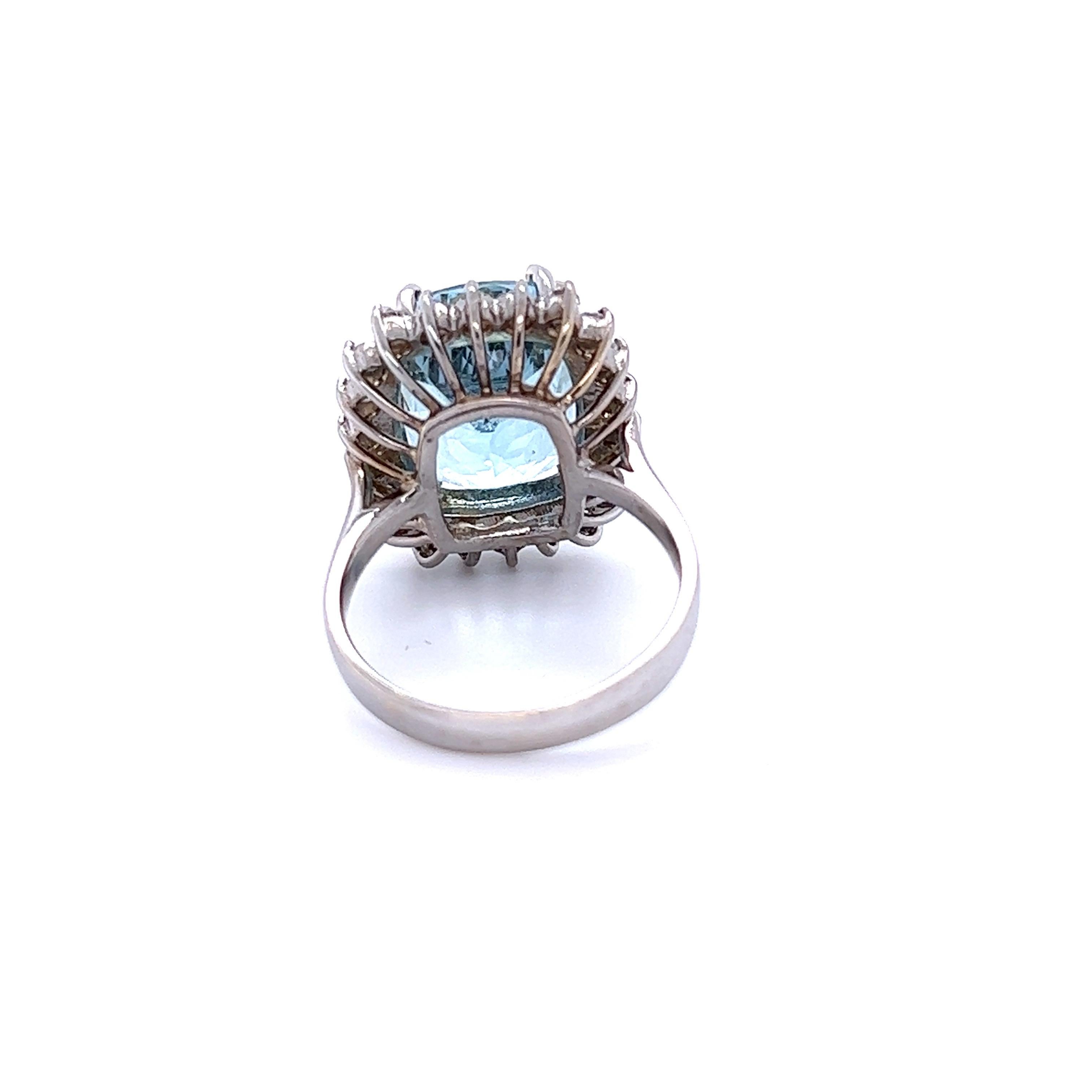 Emerald Cut 9.71 Carat Aquamarine Diamond White Gold Cocktail Ring For Sale