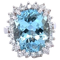 9.71 Carat Aquamarine Diamond White Gold Cocktail Ring