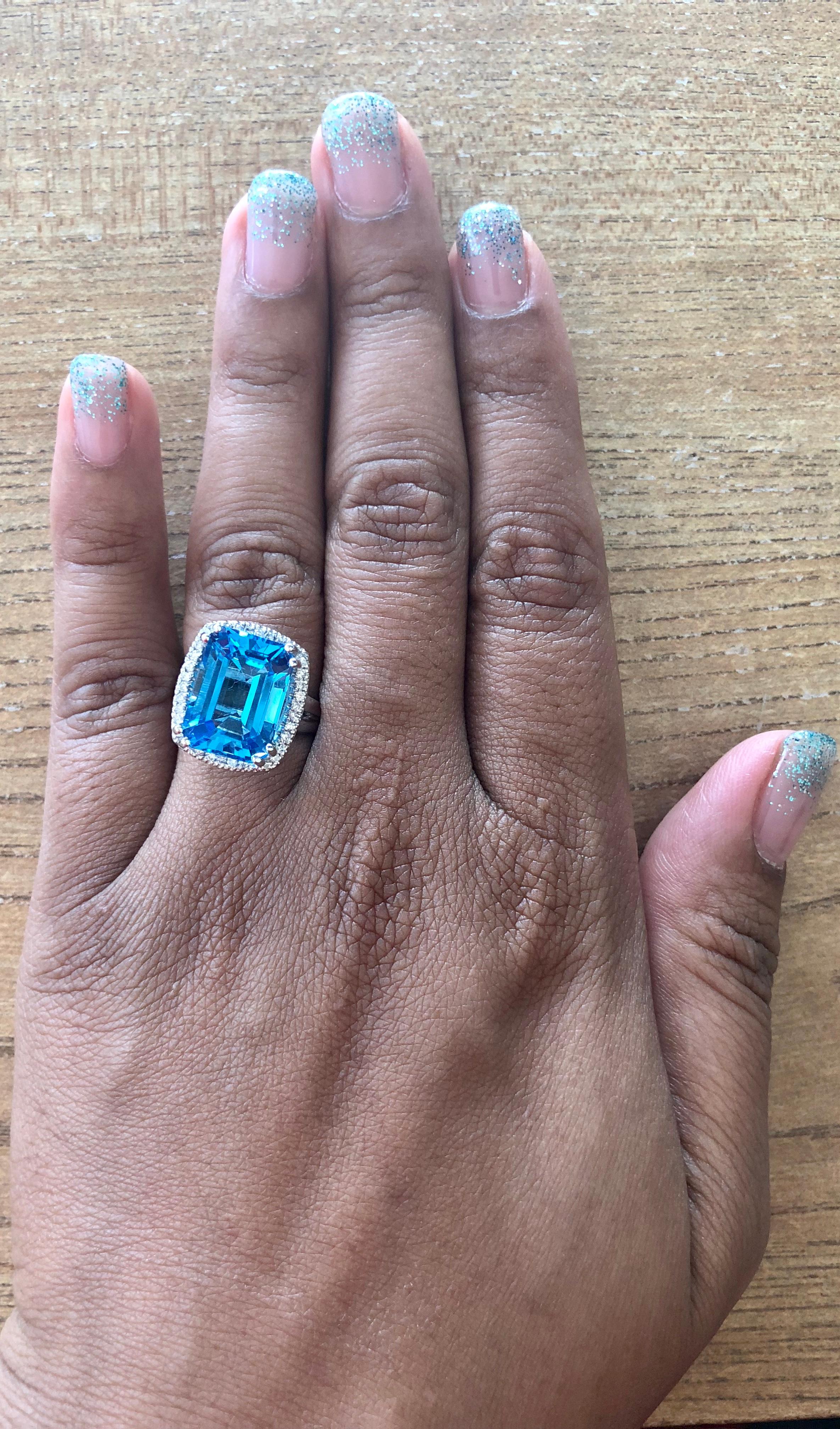 9.71 Carat Blue Topaz Diamond 14 Karat White Gold Cocktail Ring In New Condition In Los Angeles, CA