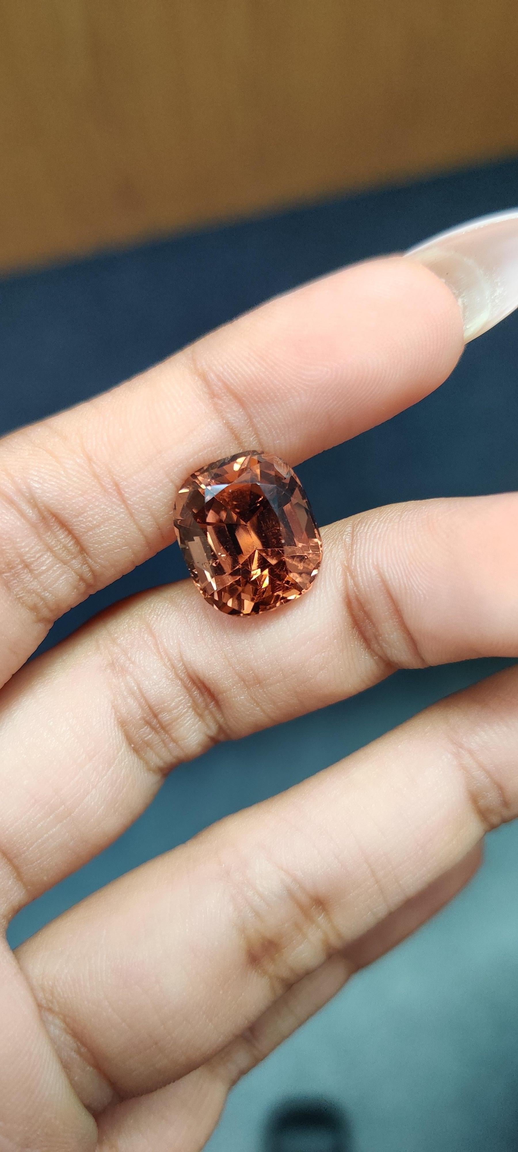 9.71 Carat Orange Tourmaline Cushion Cut For Sale 3