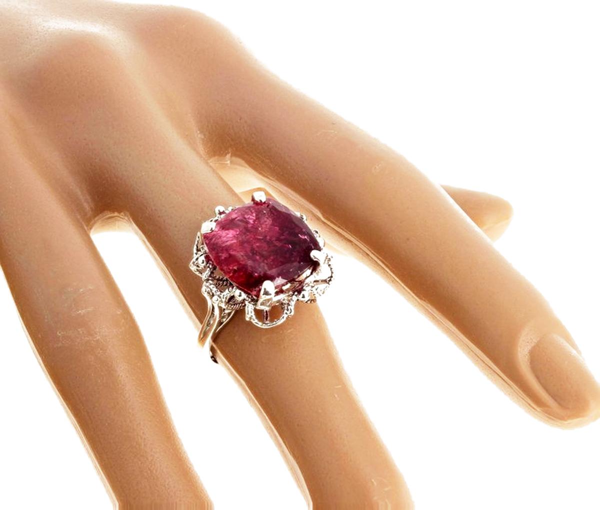 9.71 Carat Red Tourmaline Sterling Silver Ring In New Condition In Raleigh, NC