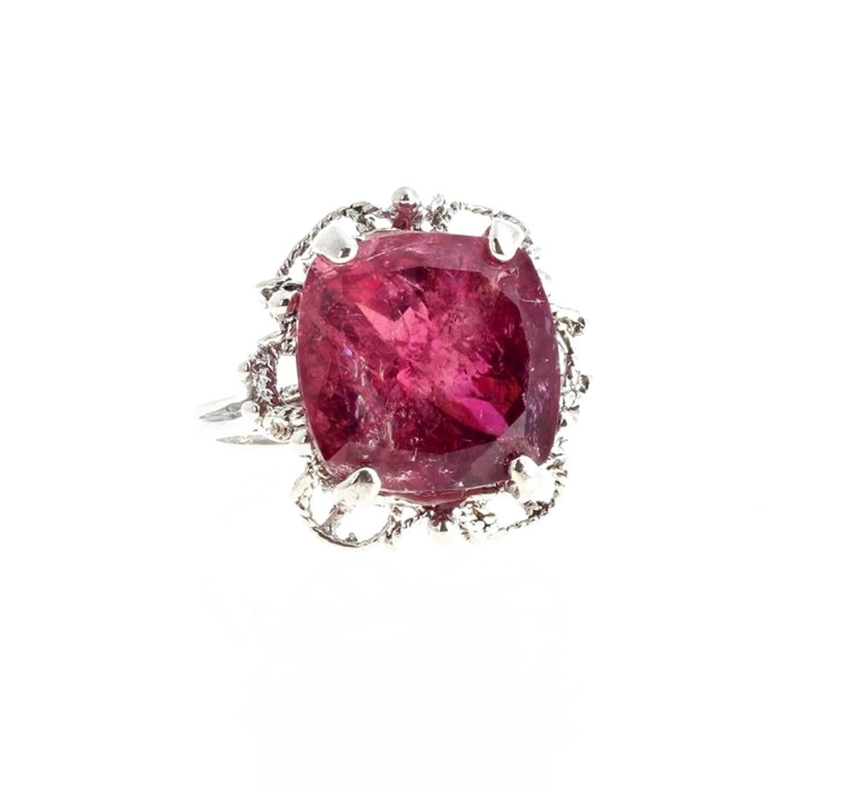 Women's 9.71 Carat Red Tourmaline Sterling Silver Ring