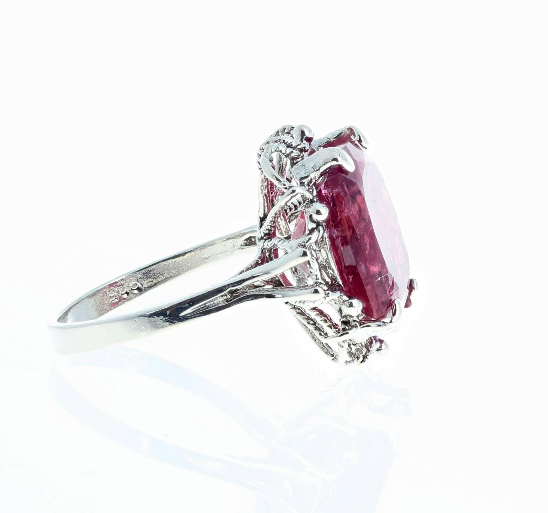 9.71 Carat Red Tourmaline Sterling Silver Ring 3