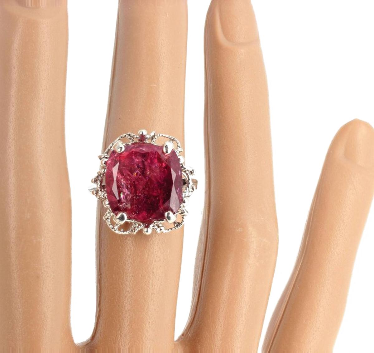 9.71 Carat Red Tourmaline Sterling Silver Ring 5