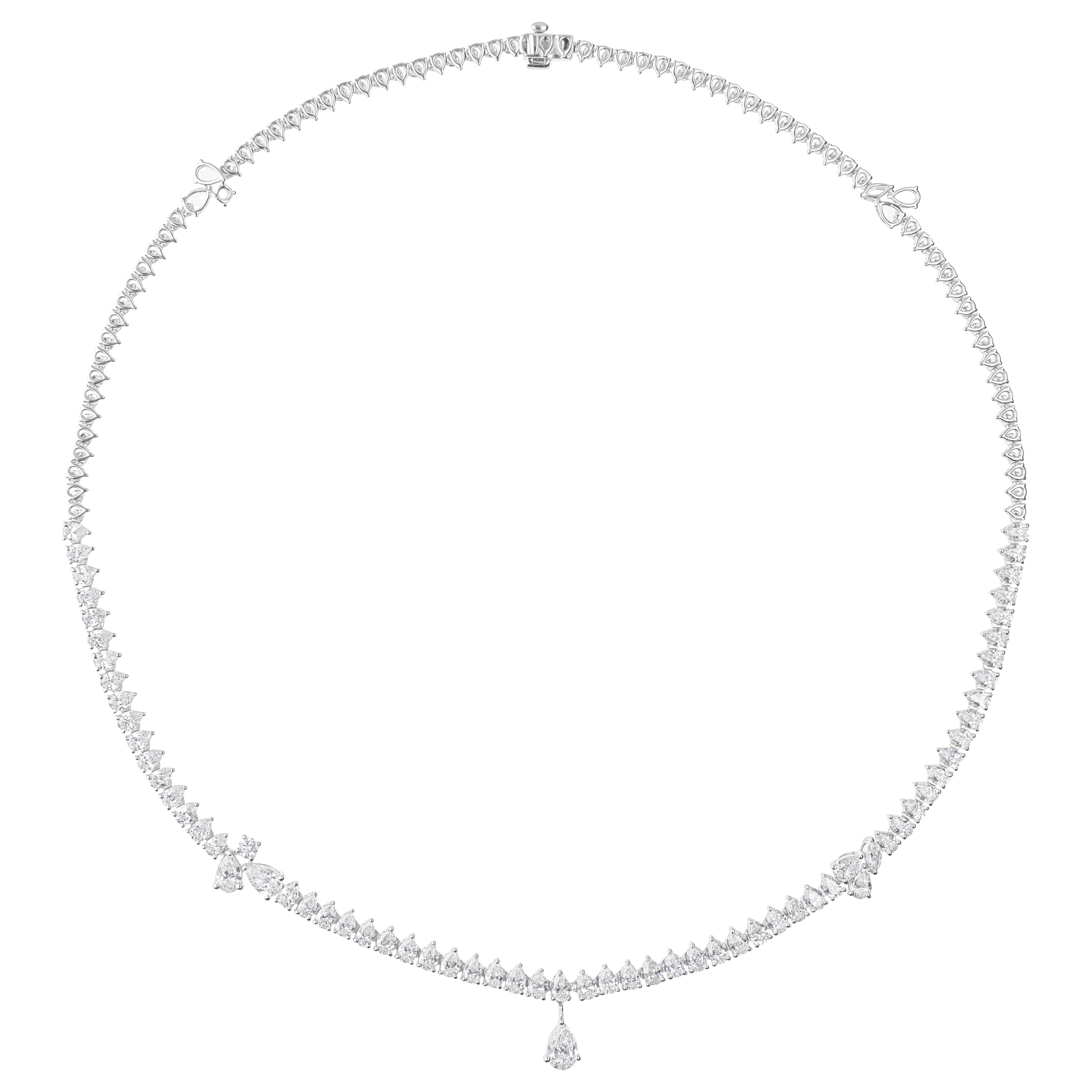 9,71 Carati SI/HI Pear Natural Diamond Tennis Drop Collana in oro bianco 14 Karati in vendita
