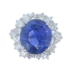 9.71 Carat Unheated Burmese Sapphire, Diamond and 18 Carat White Gold Ring