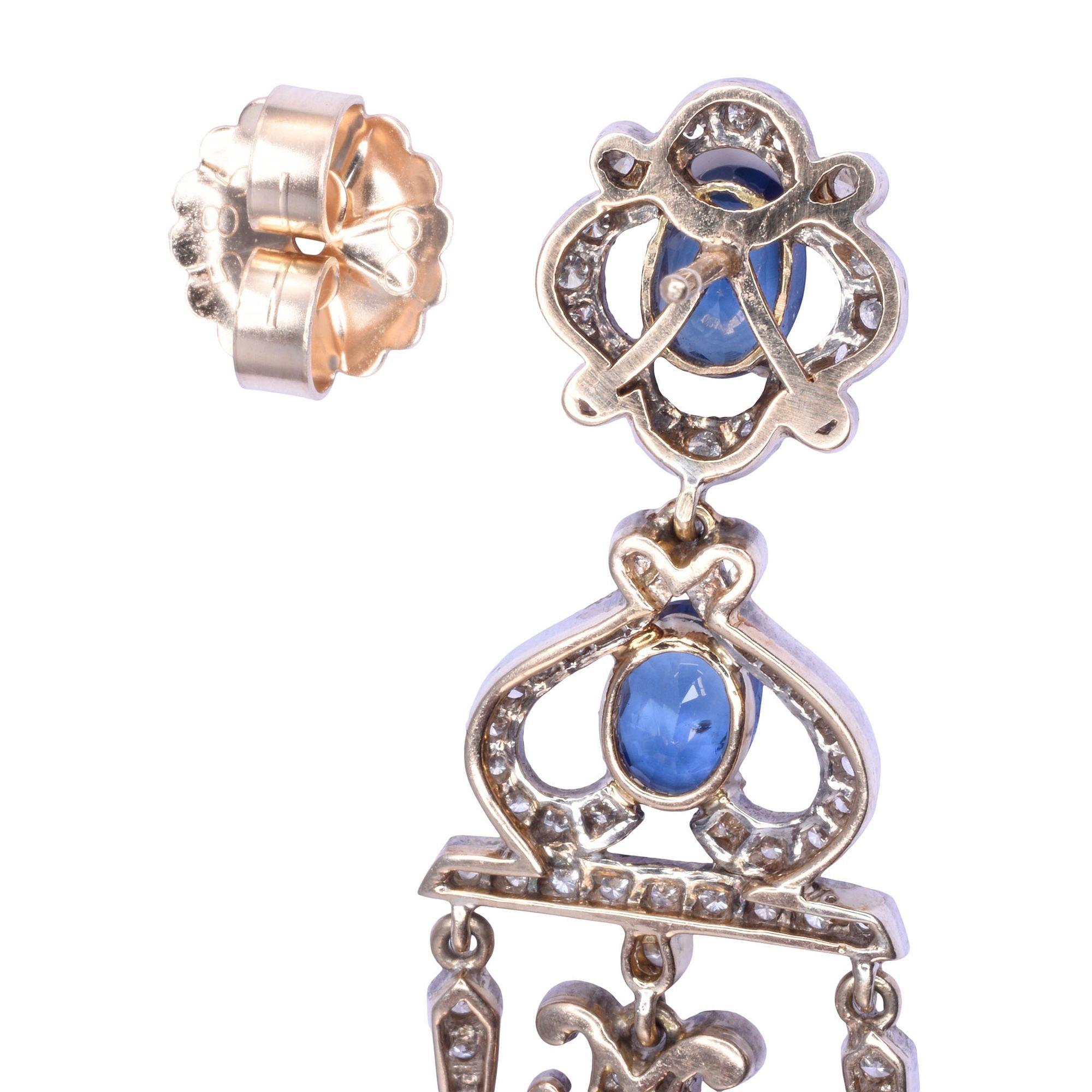 Victorian 9.71 CTW Sapphire & Diamond Girandole Dangle Earrings For Sale