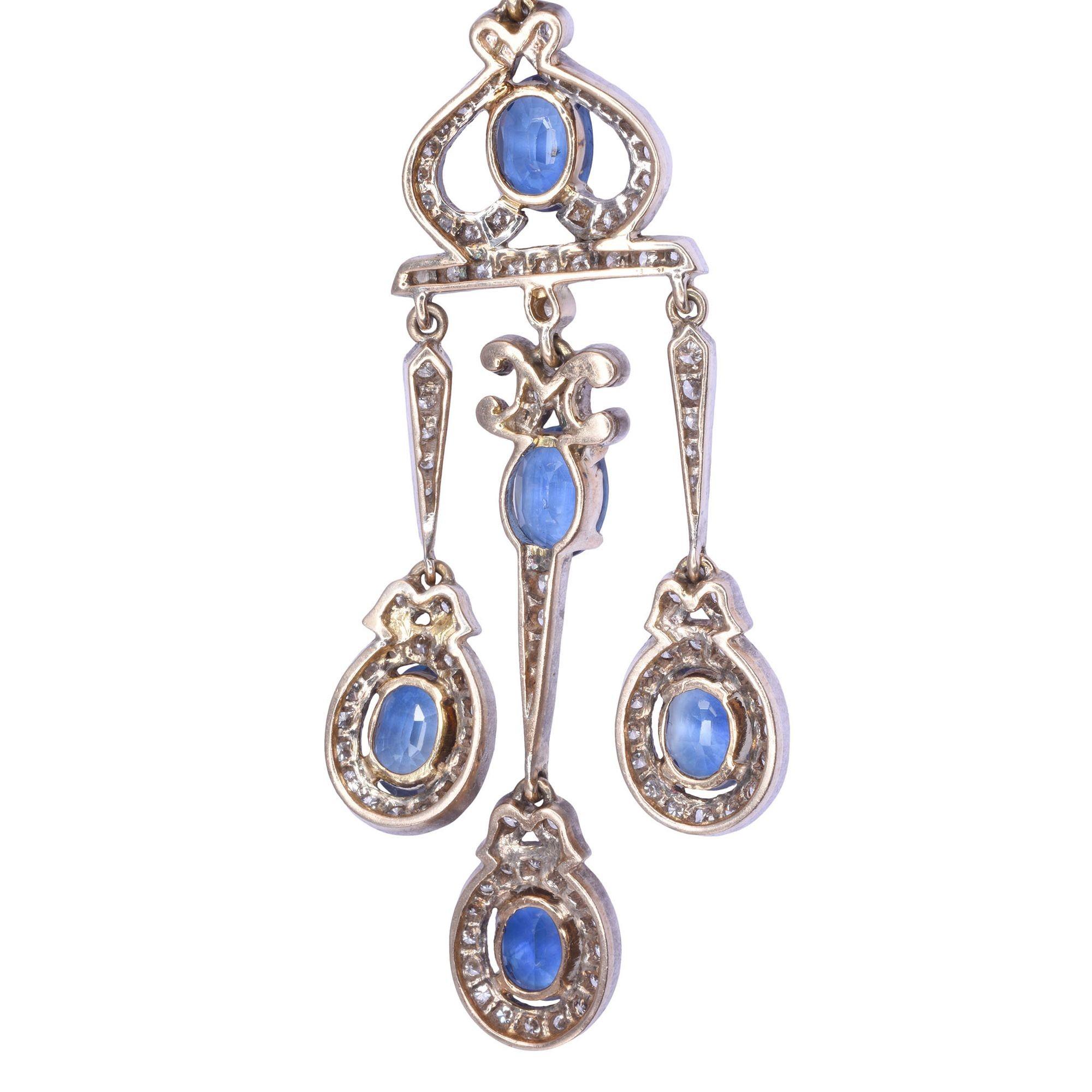 Oval Cut 9.71 CTW Sapphire & Diamond Girandole Dangle Earrings For Sale