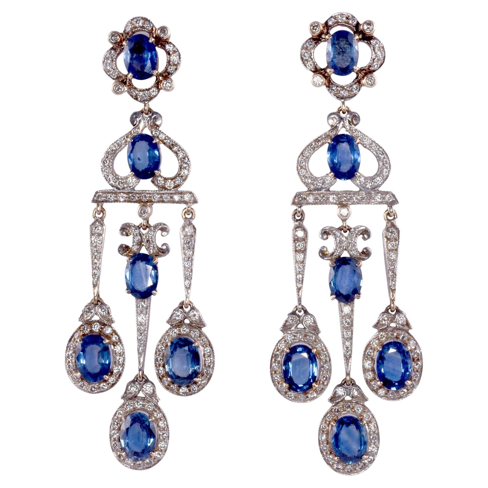 9.71 CTW Sapphire & Diamond Girandole Dangle Earrings For Sale