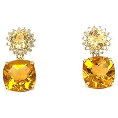 9.72 Carat Citrine Yellow Sapphire Diamond Yellow Gold Drop Earrings 