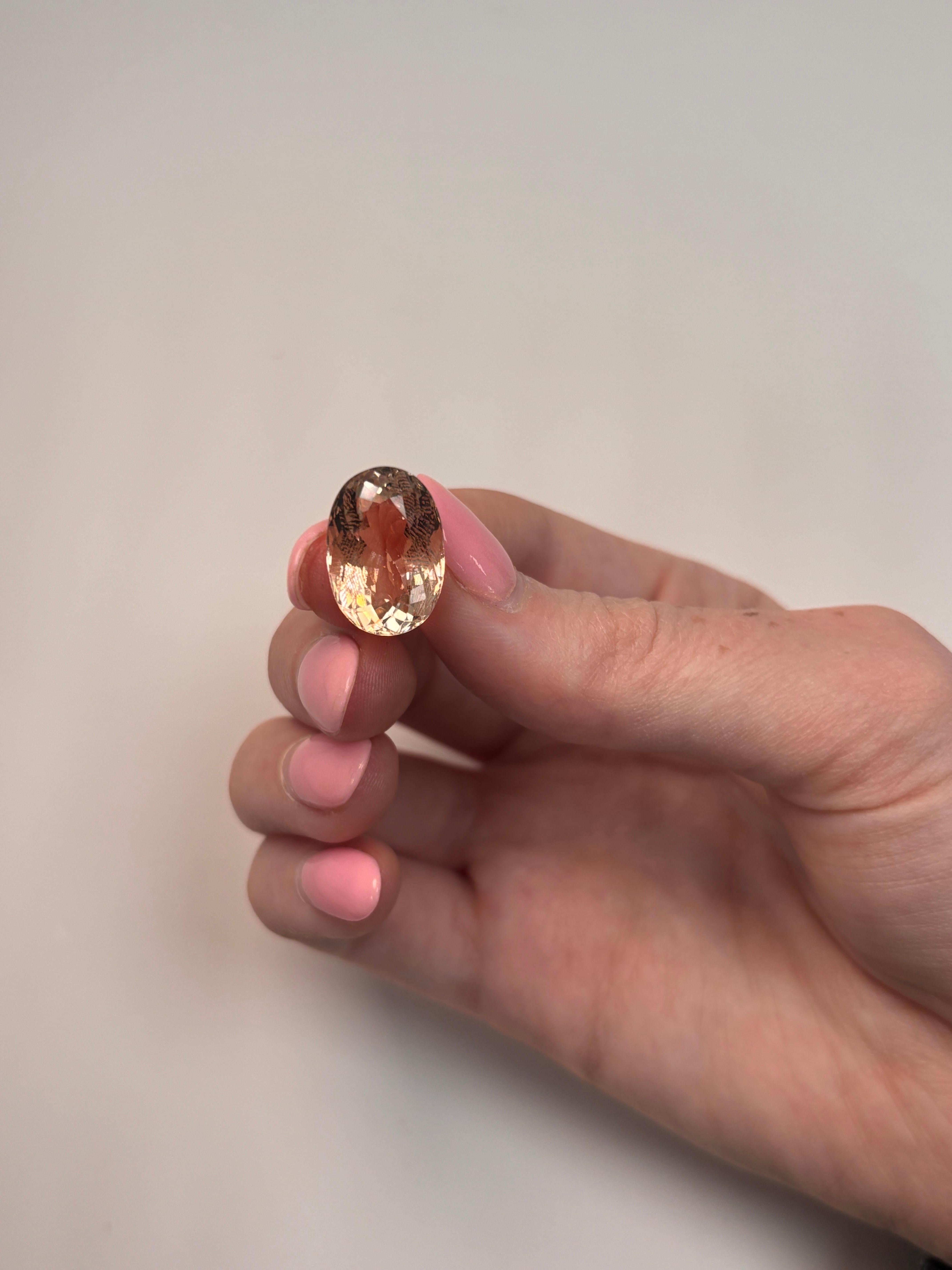 Questa splendida morganite rosa naturale da 9,72 carati mostra una splendida miscela di toni tenui e pesca che irradiano calore ed eleganza. Sapientemente tagliata in una forma ovale brillante (16,3 x 11,3 mm), questa gemma mostra un'eccezionale