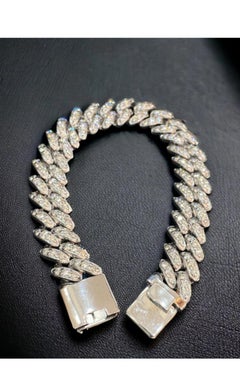 9.72 Carats Round Brillant Diamonds 14K Gold Cuban Link Bracelet