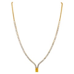 9.72 Ct Lab Diamond V-Necklace Fancy Yellow Cushion Center 14K Yellow Gold