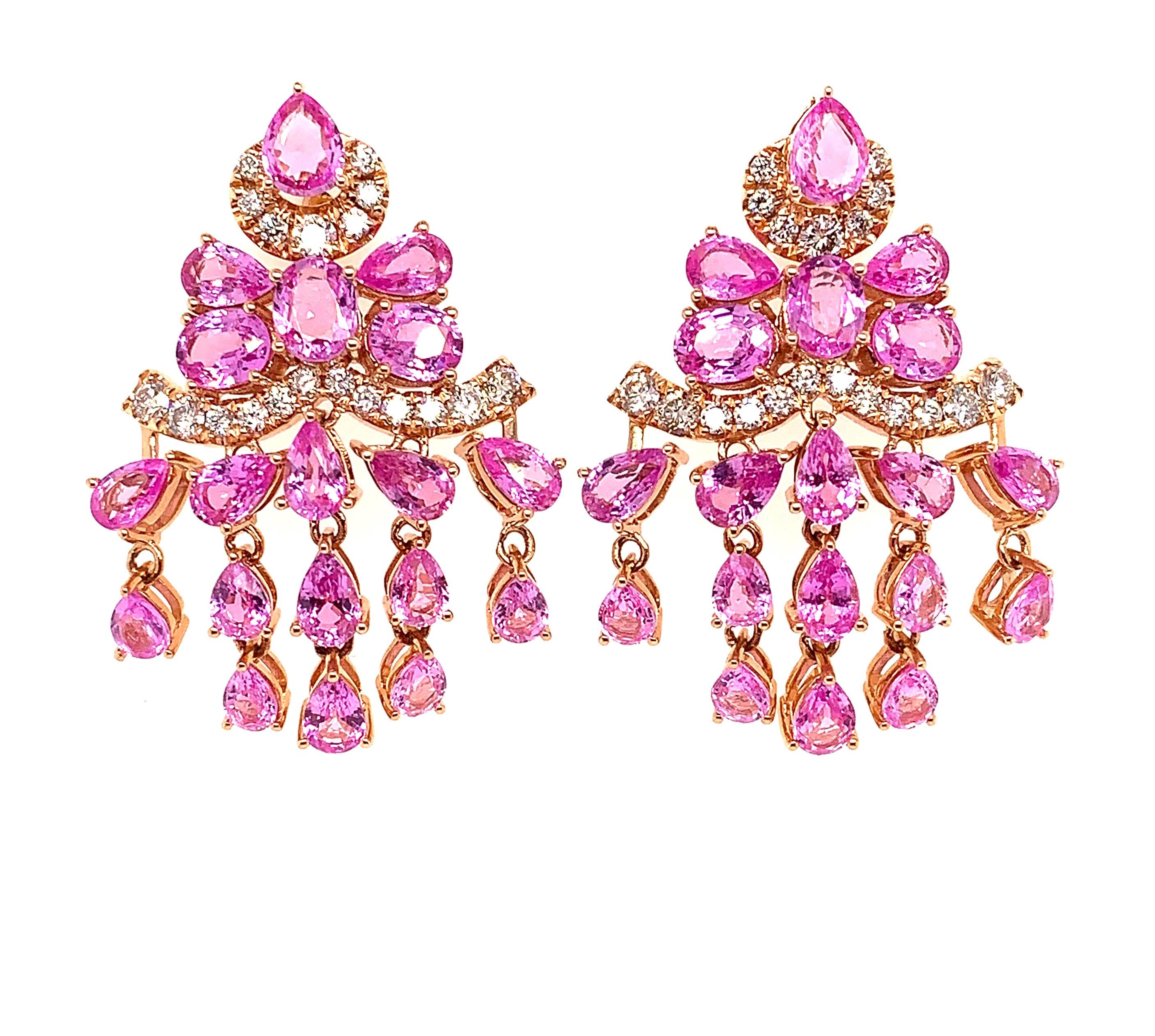 Sunita Nahata presents an exclusive collection of pink sapphire earrings. This particular earring showcases dangling sapphires and diamonds, and is constructed to fall elegantly on the wearer. 

Designer pink sapphire earring in 18K rose gold with