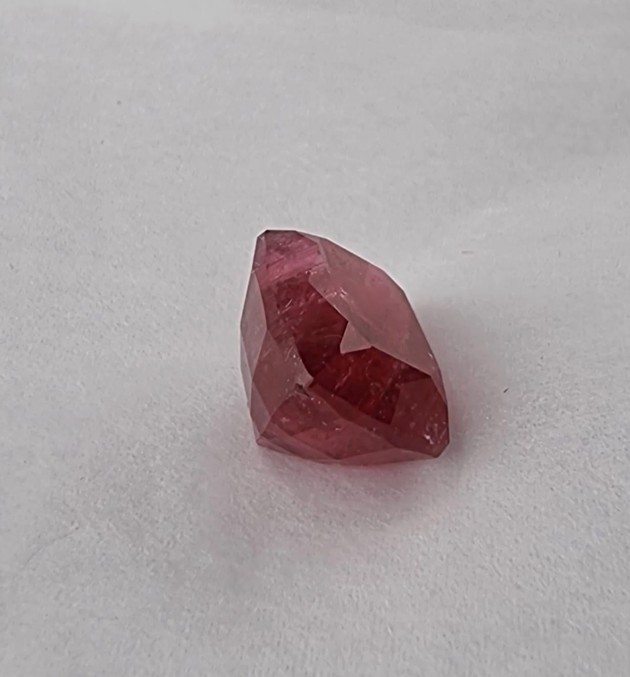 Nous vous présentons notre exquise tourmaline rouge rubelite de 9,72 carats, taillée en coussin, une véritable merveille de la Nature. Cette pierre précieuse présente une teinte rouge vibrante, à la fois intense et captivante. La taille en coussin