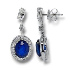 9.73 Carat Blue Sapphire Fancy Diamond White Gold Earrings
