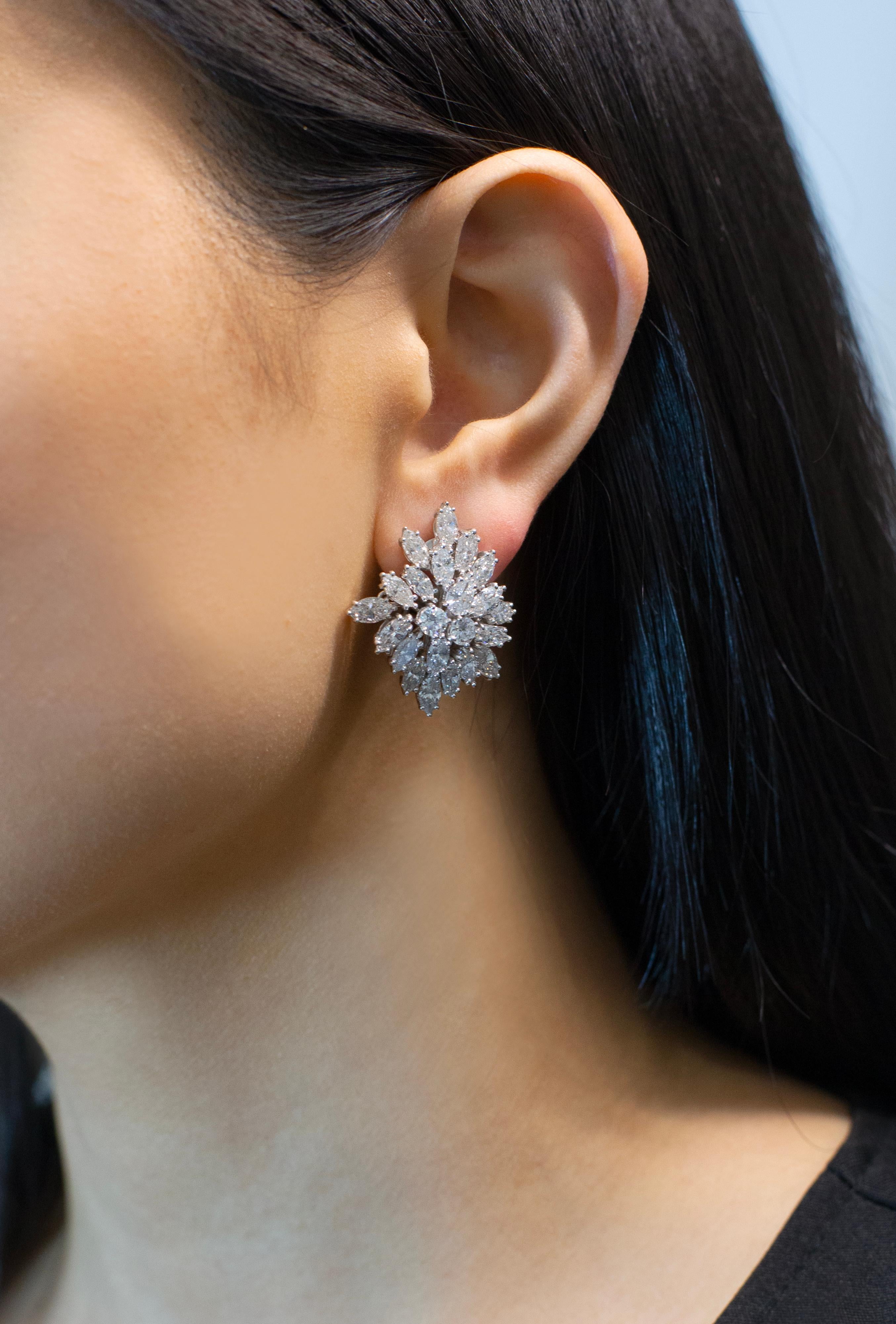 9,73 Karat Cluster Mixed Cut Diamant Starburst Clip-on Ohrringe im Zustand „Neu“ im Angebot in New York, NY