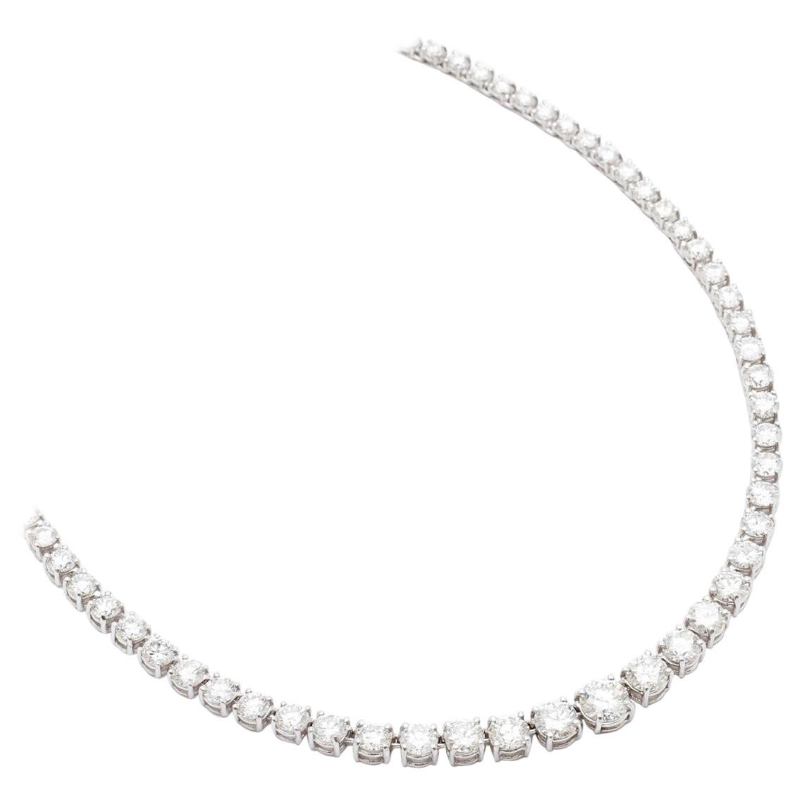 9.73 Carat Graduated Riviera Diamond Necklace in 14 Karat White Gold