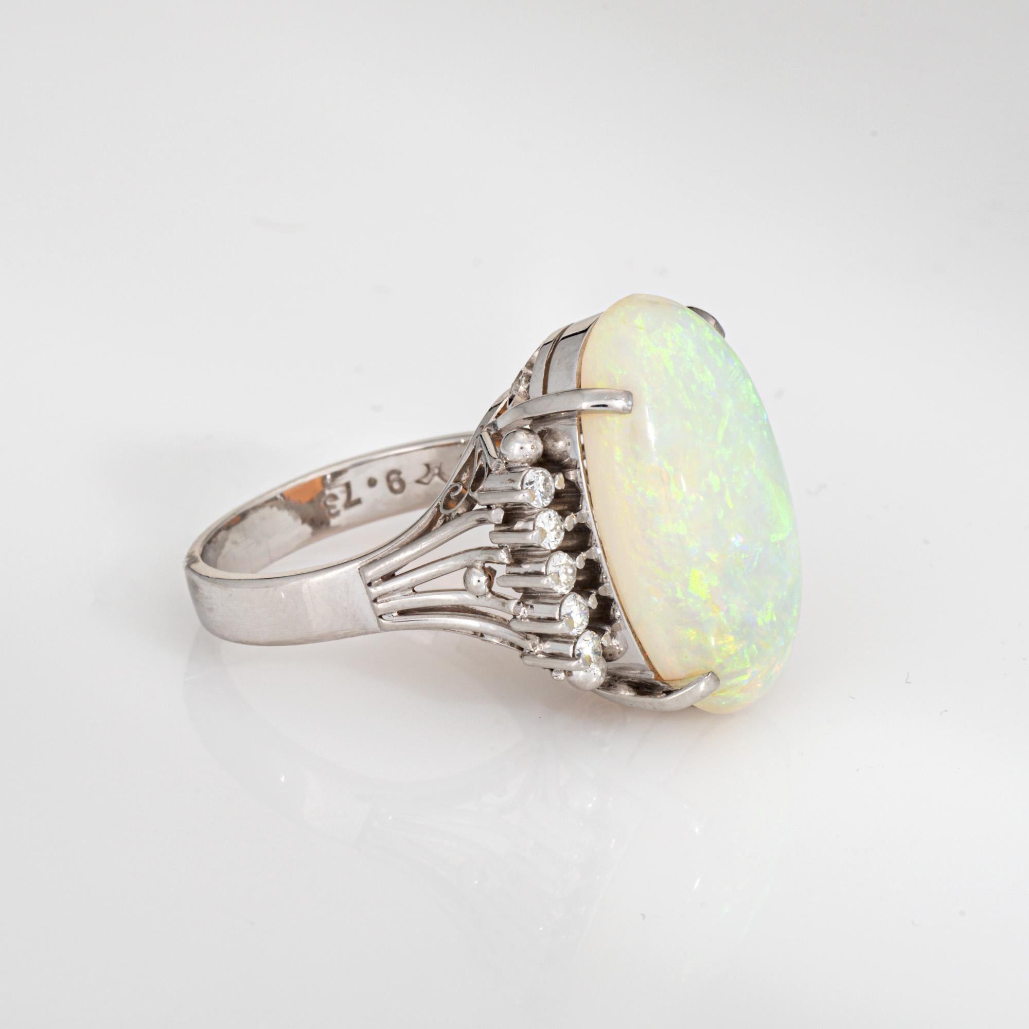 Contemporaneo 9,73ct Anello Opale Naturale Diamante Estate Platino Sz 7 Estate Jewelry in vendita