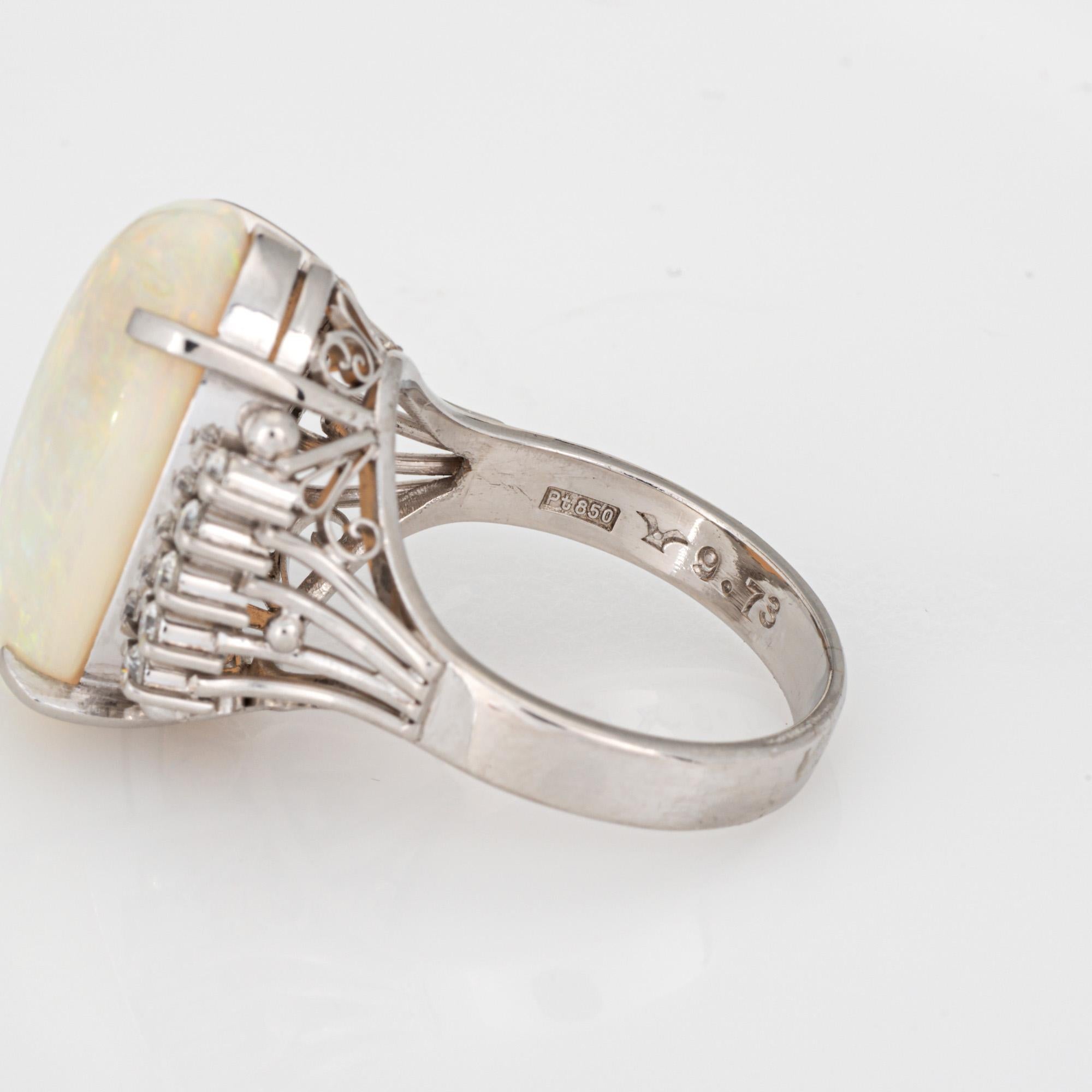 9,73ct Anello Opale Naturale Diamante Estate Platino Sz 7 Estate Jewelry in vendita 1