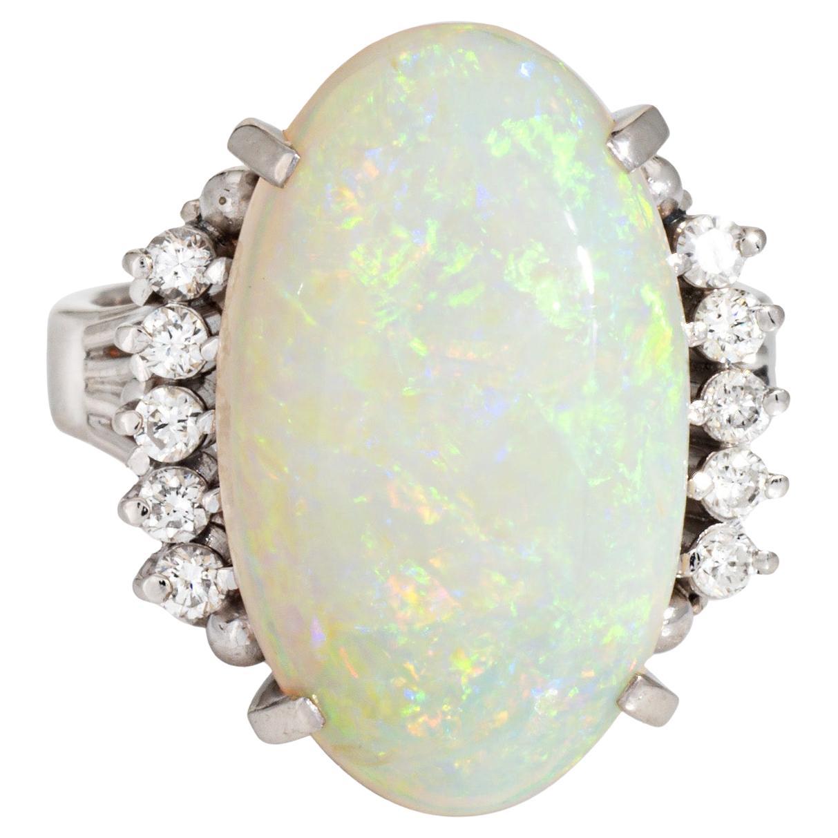 Bague de succession en platine avec opale naturelle de 9,73 carats et diamants, taille 7
