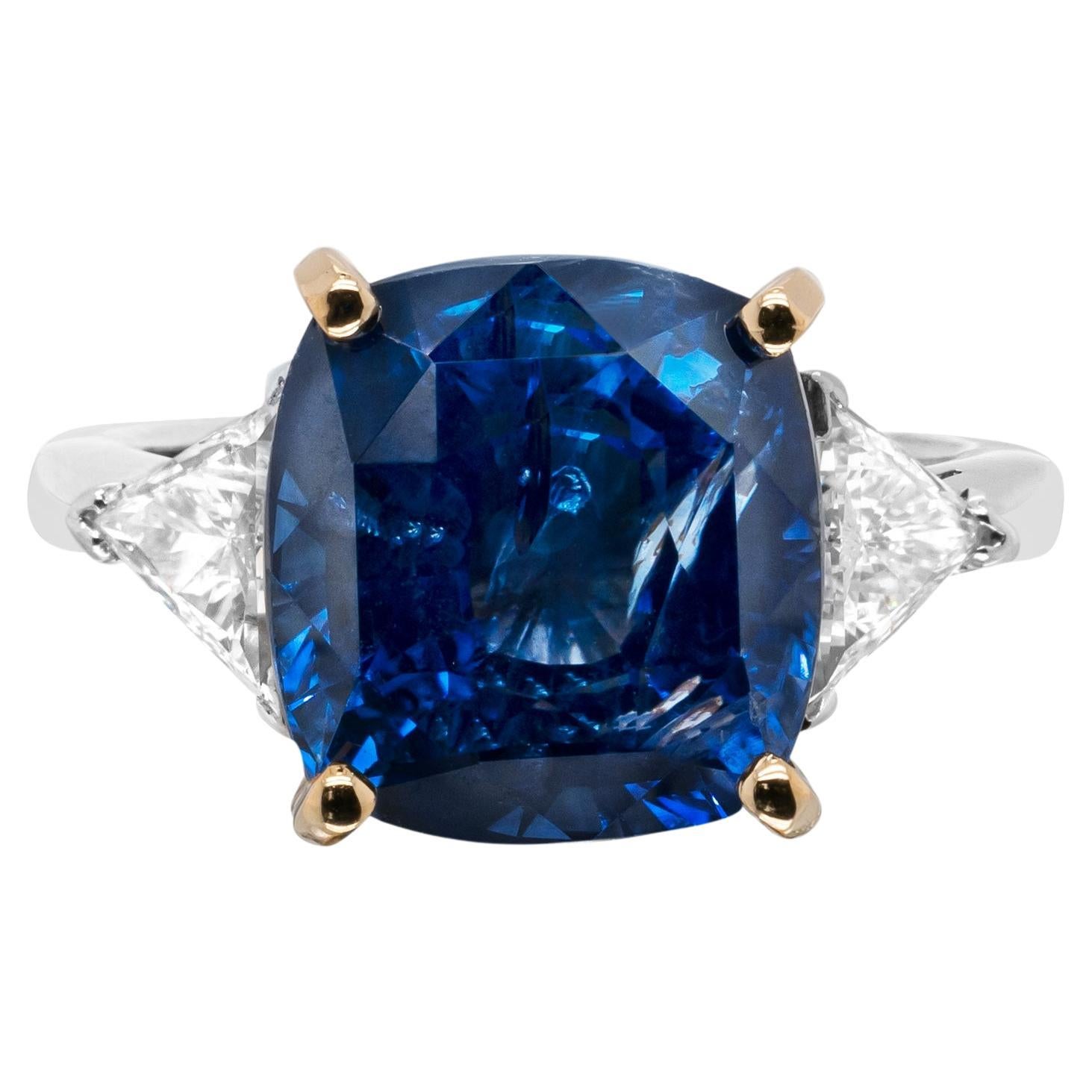 9.73ct Sapphire and Diamond 18ct Gold and Platinum Three Stone Engagement Ring For Sale
