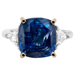9.73ct Sapphire and Diamond 18ct Gold and Platinum Three Stone Engagement Ring