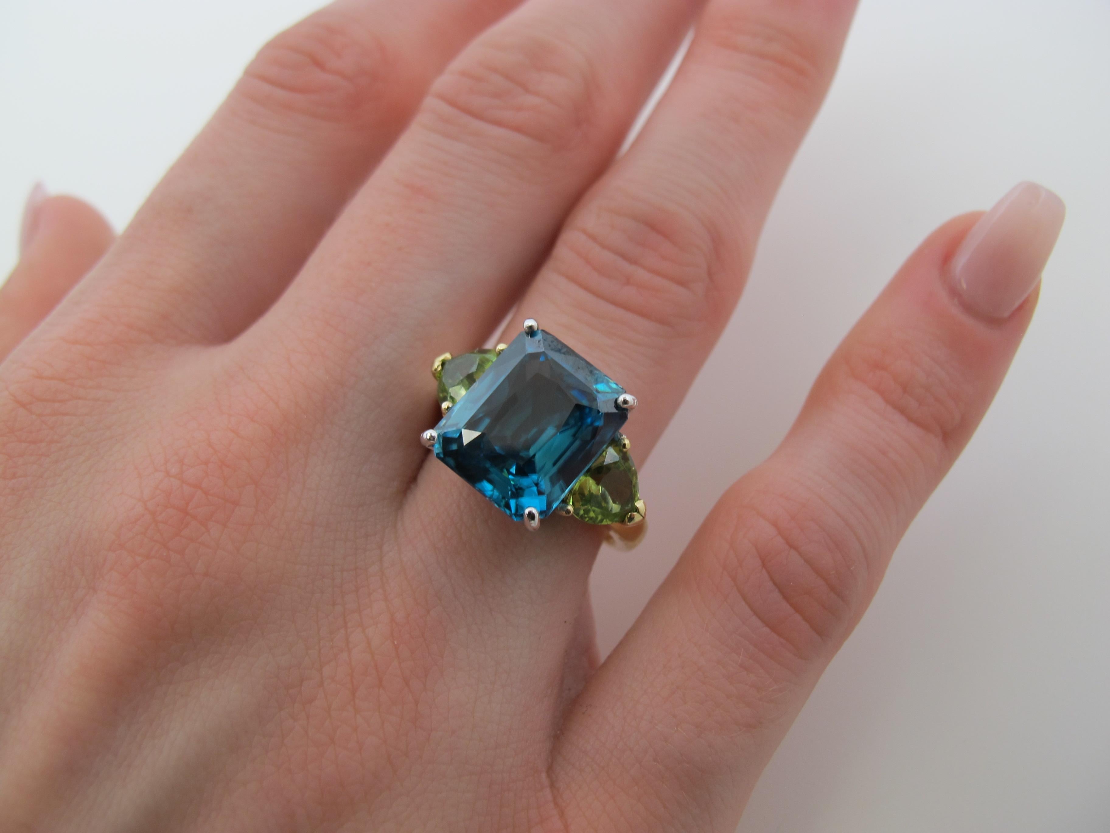 blue zircon and peridot ring