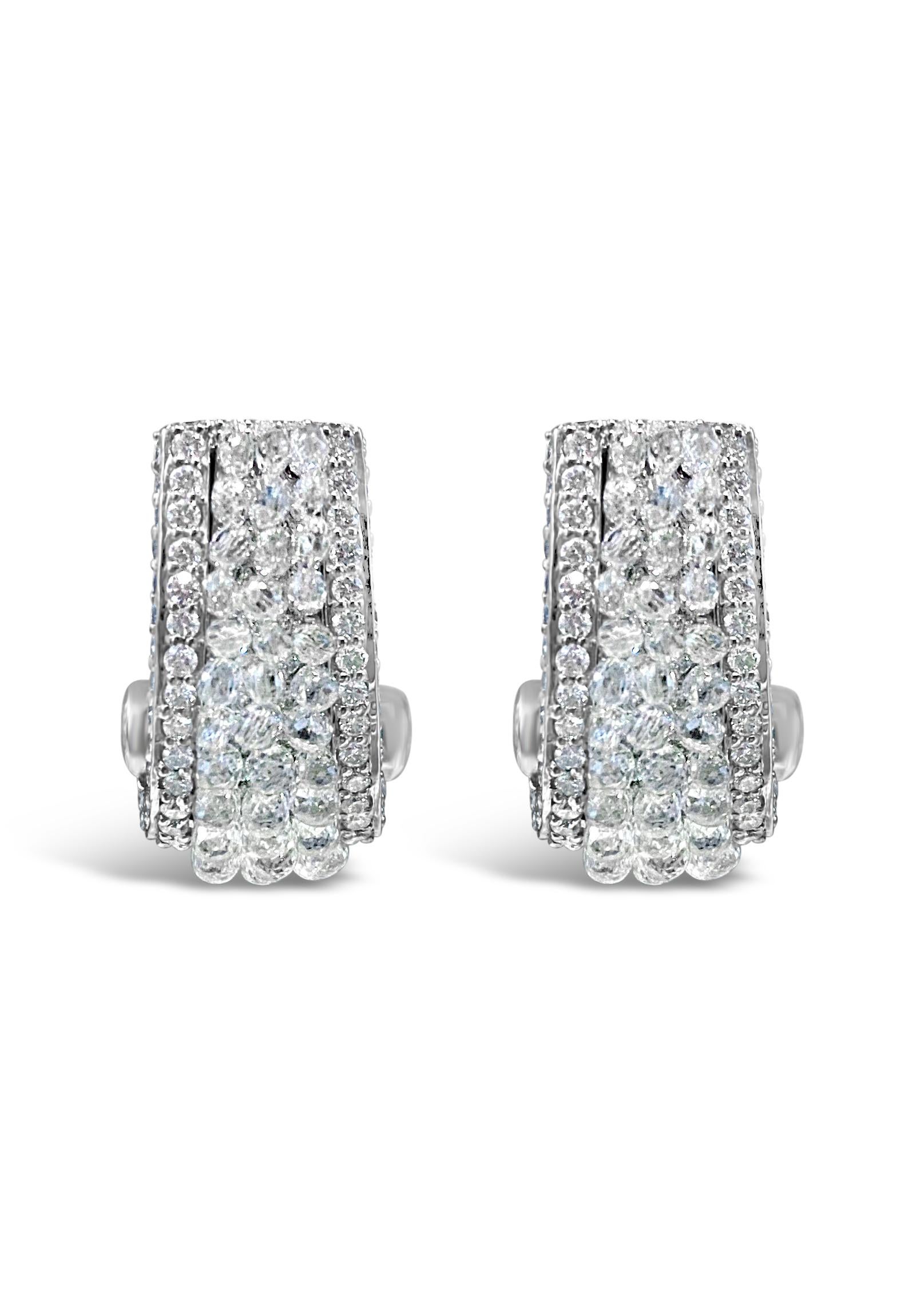 Women's or Men's 9.74 Carat Briolette Diamond 18K Gold Earrings For Sale