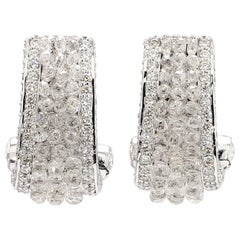 9.74 Carat Diamond Briolette Rose Cut and Round Brilliant Cut Ear Clips 18K Gold